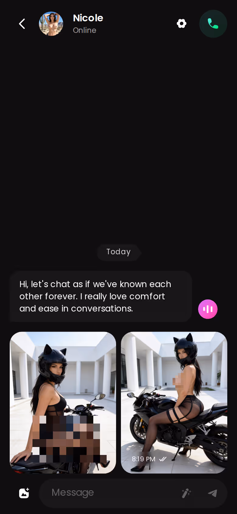 GoLove.ai chat thread on mobile — the conversation loop every companion headline is really about