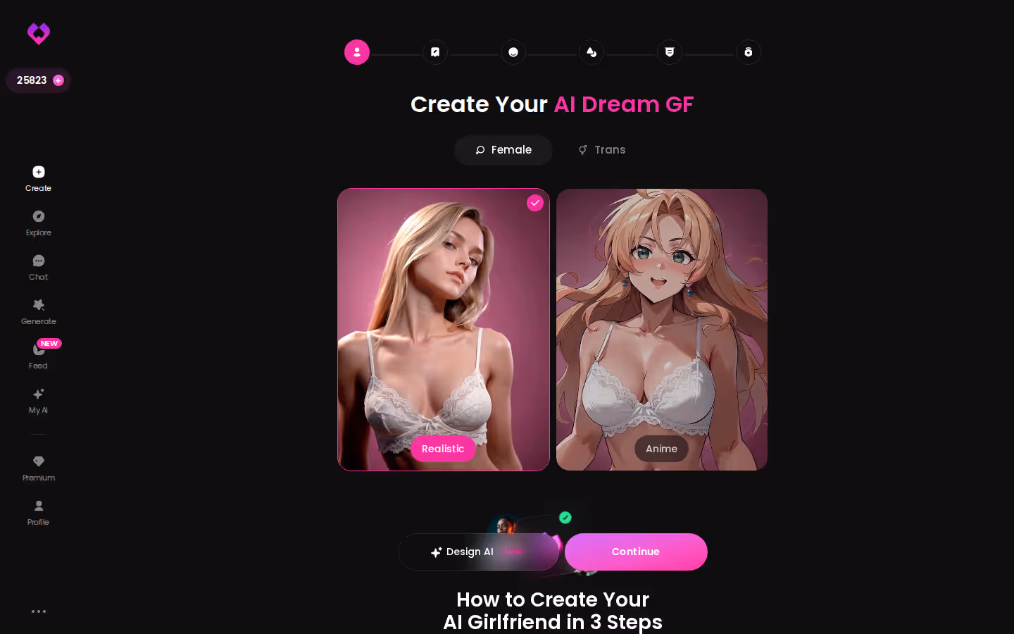 GoLove.ai Create wizard starting screen for building a custom AI companion